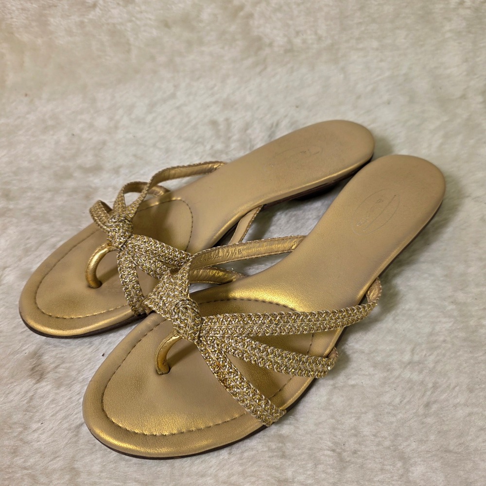 Talbots Sandal Gold Metallic Strappy Mini Kitten Heel Womens 7.5